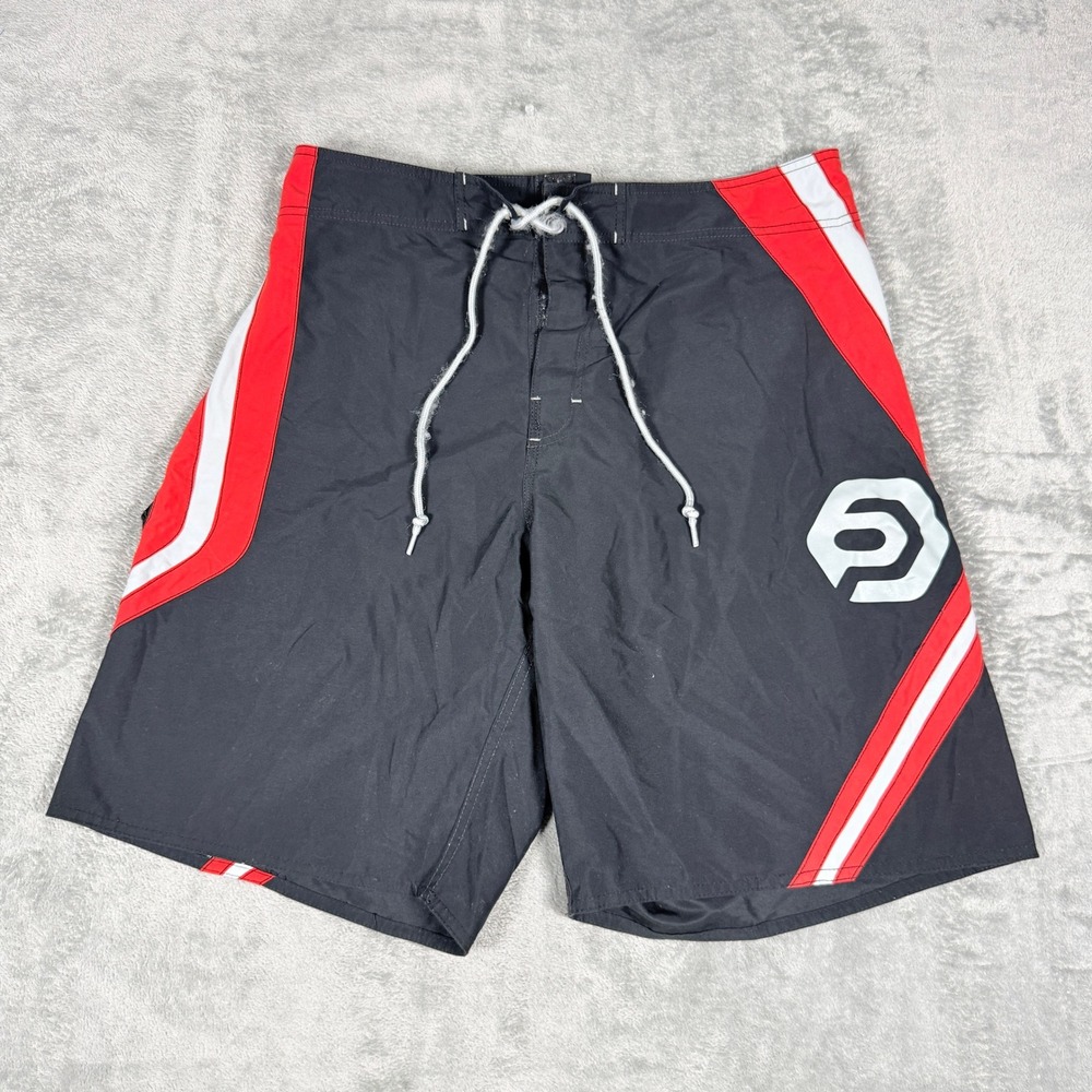 Vintage Ocean Pacific Mens 34 Board Shorts Black Red White Colorblock Trunks